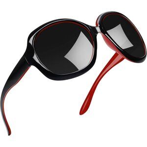 Women's Black Red/Grey Trendy Polarized Driving Sun Glasses UV Protective